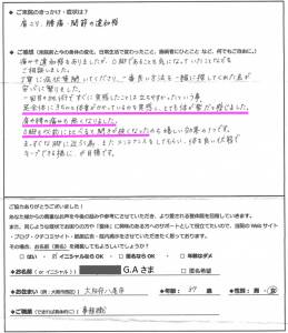 Ｏ脚、肩こり、腰痛、関節の違和感でご来院の方アンケート