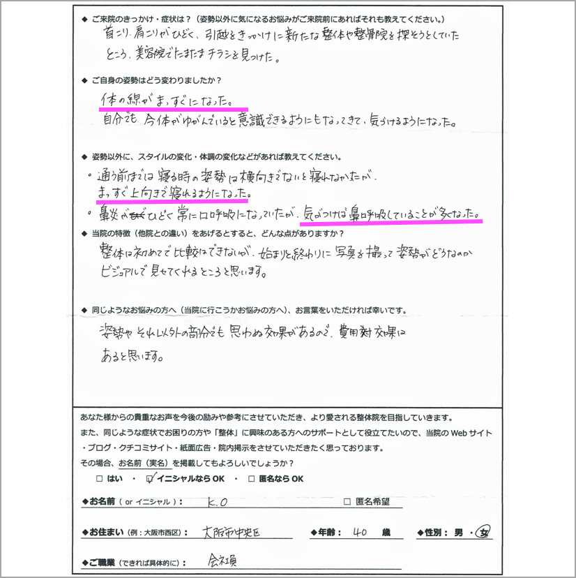 首こり、肩こりでご来院の方アンケート